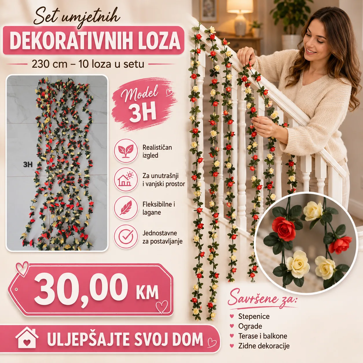 Novo Setovi umjetnih dekorativnih loza 230 cm 10 loza u setu - Image 8