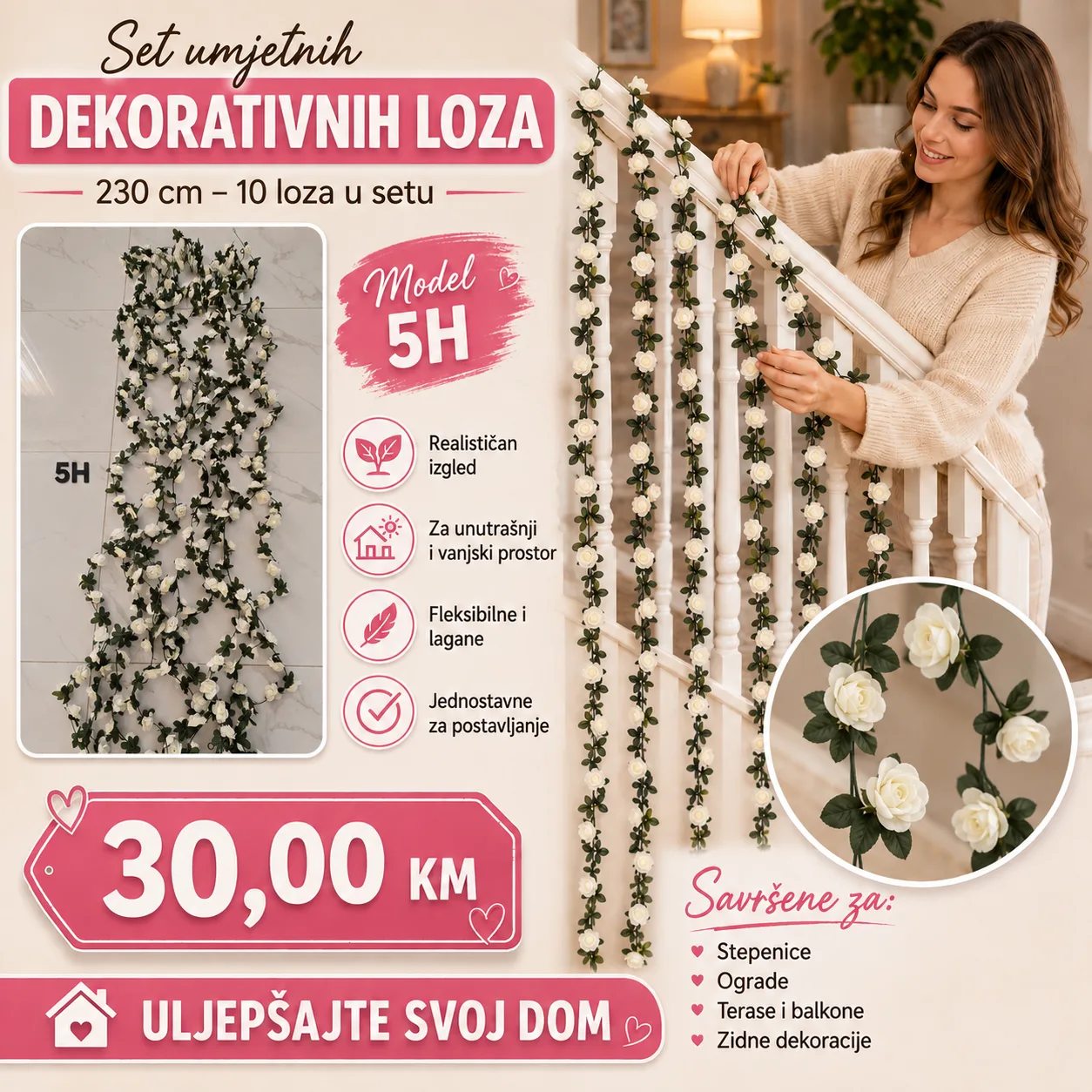 Novo Setovi umjetnih dekorativnih loza 230 cm 10 loza u setu - Image 6