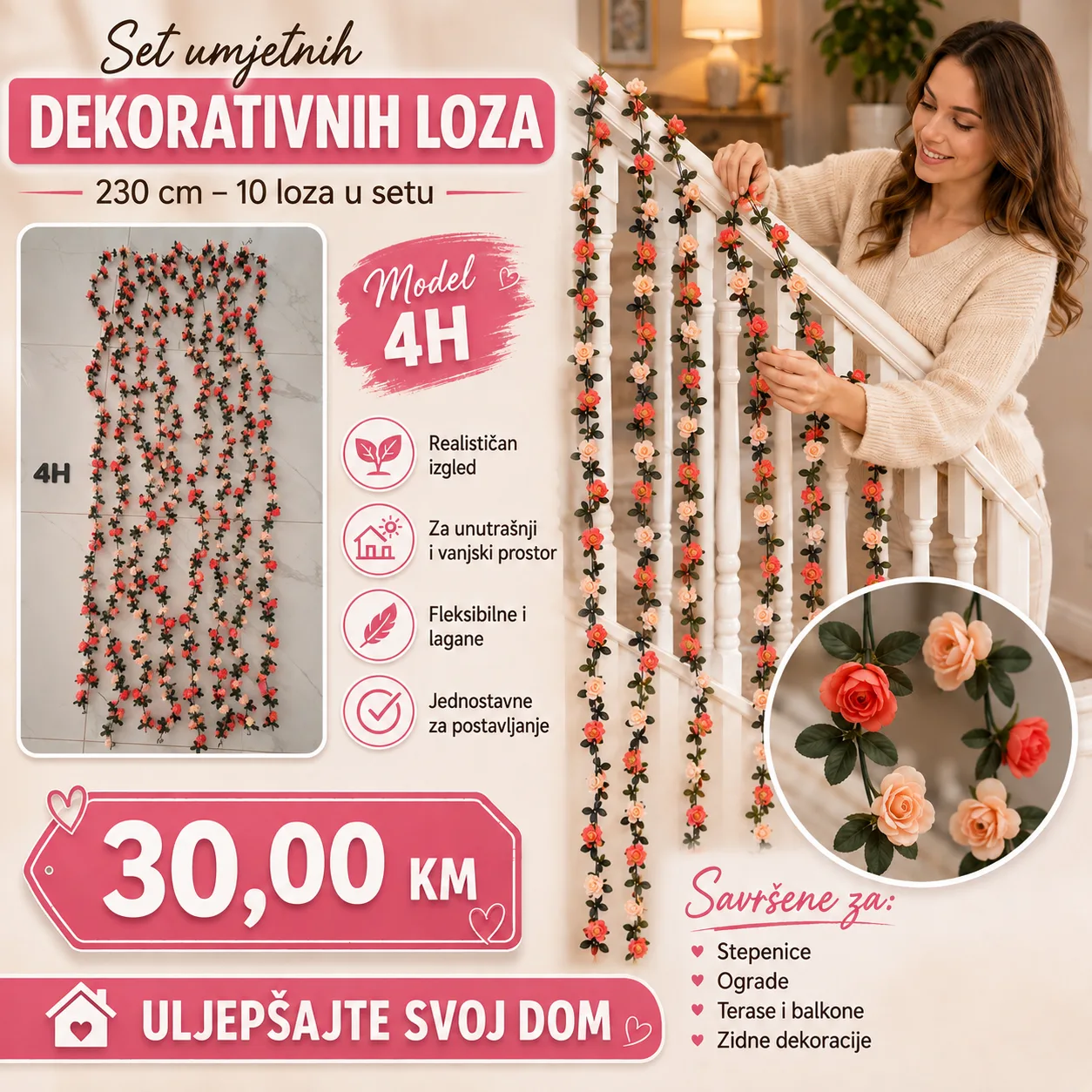 Novo Setovi umjetnih dekorativnih loza 230 cm 10 loza u setu - Image 7
