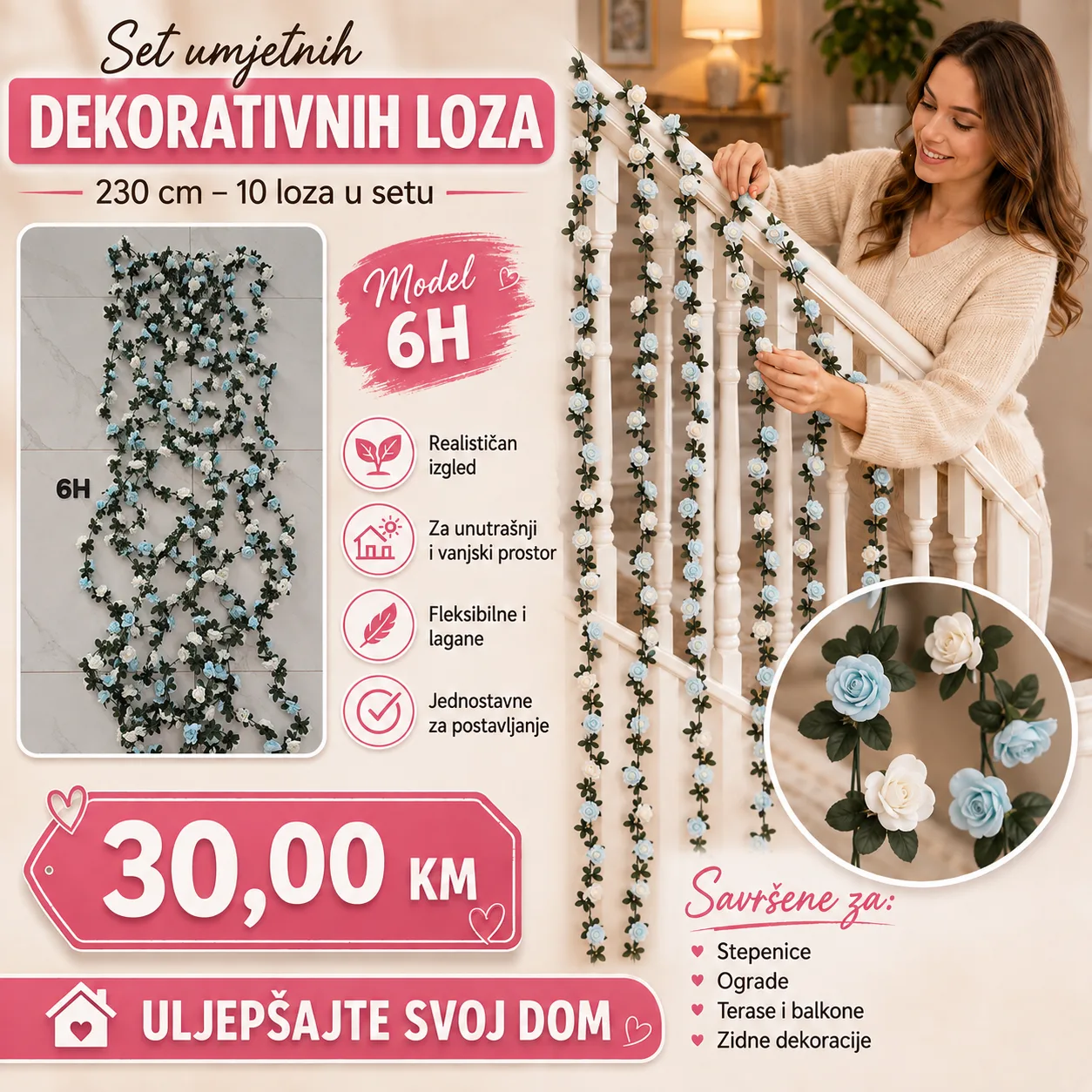 Novo Setovi umjetnih dekorativnih loza 230 cm 10 loza u setu - Image 5