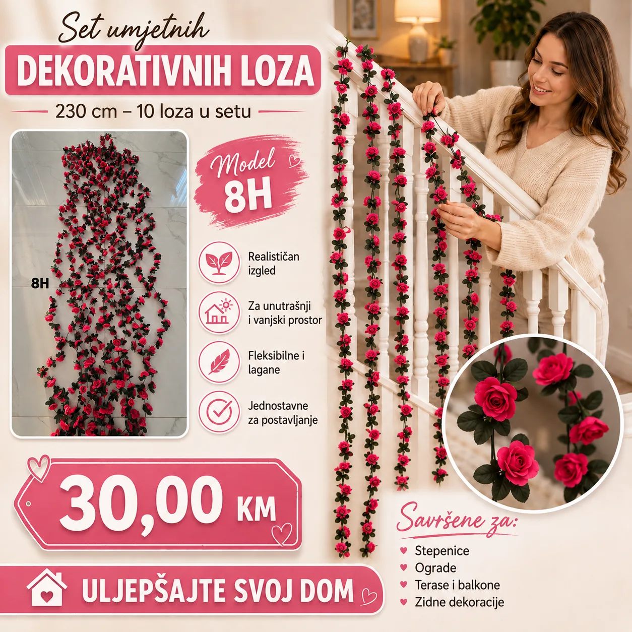 Novo Setovi umjetnih dekorativnih loza 230 cm 10 loza u setu - Image 3