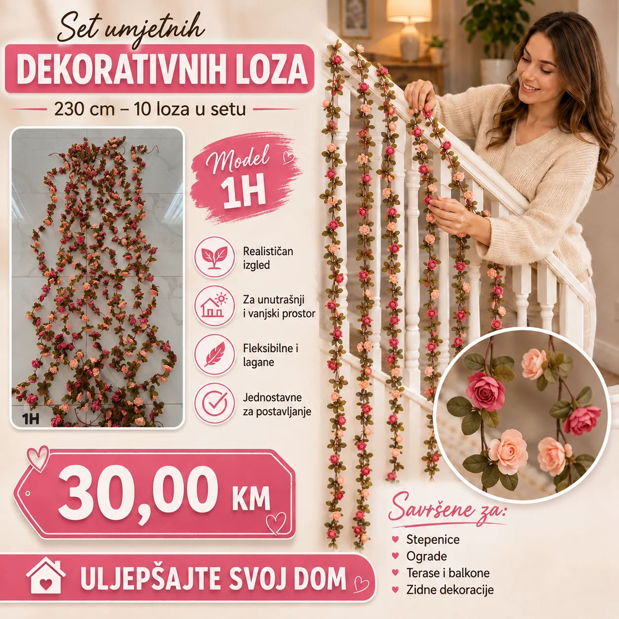 Novo Setovi umjetnih dekorativnih loza 230 cm 10 loza u setu - Image 10