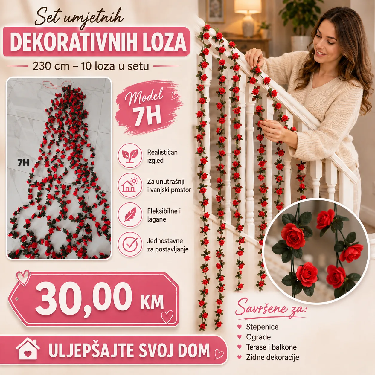 Novo Setovi umjetnih dekorativnih loza 230 cm 10 loza u setu - Image 4