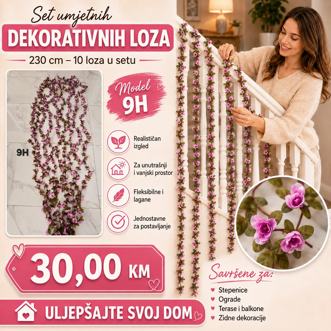 Novo Setovi umjetnih dekorativnih loza 230 cm 10 loza u setu - Image 2